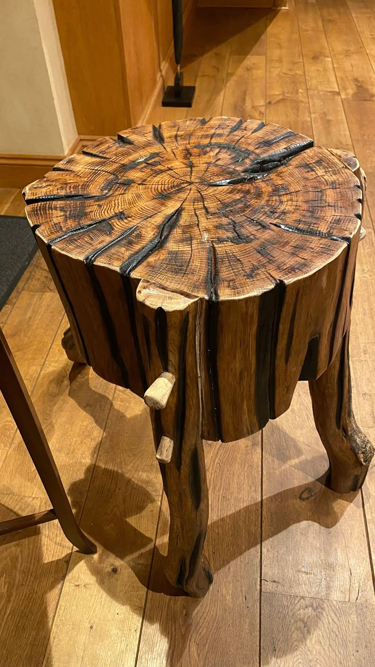 a wooden table sitting on top of a hard wood floor