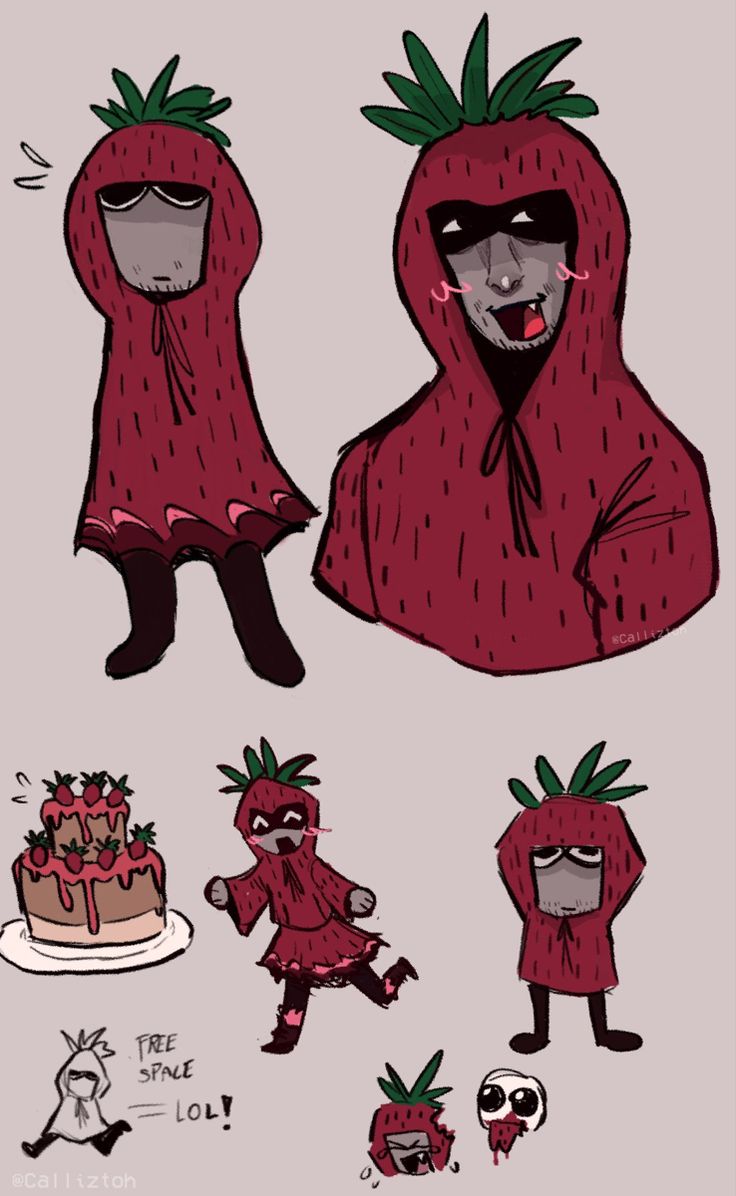 an image of some cartoon characters with food on their heads and hands in the shape of strawberrys