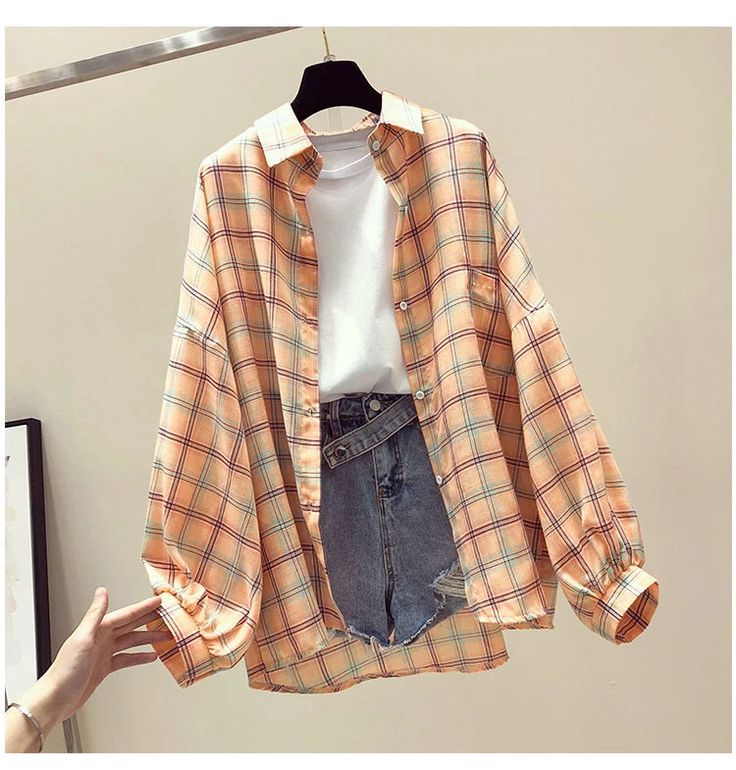 Lovely Plaid Flannel Blouse Shirt – Tomscloth Flannel Blouse, Shirt Blouses Women's, Plaid Blouse, Long Sleeve Plaid Shirt, Loose Shirts, Moda Vintage, Plaid Fashion, Long Sleeve Plaid, Grunge Style