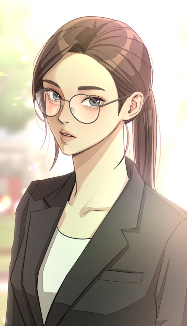 an anime character with glasses and long hair