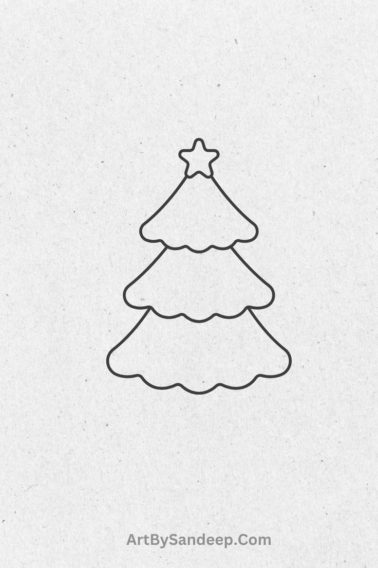 a simple line drawing of a christmas tree