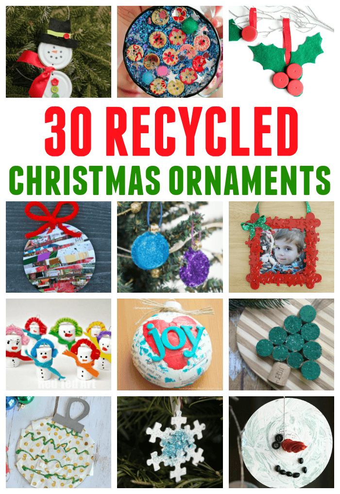 the cover of 30 recycled christmas ornaments