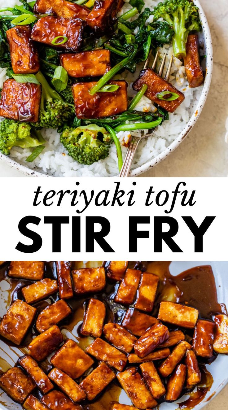 stir fry with broccoli and tofu in teriyaki sauce on the side