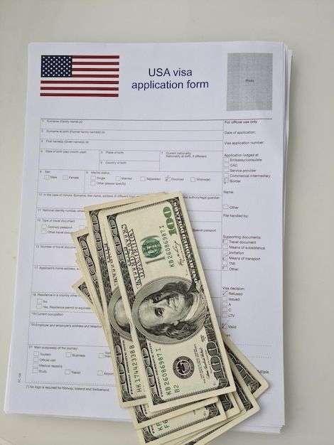 us visa application form with money on top