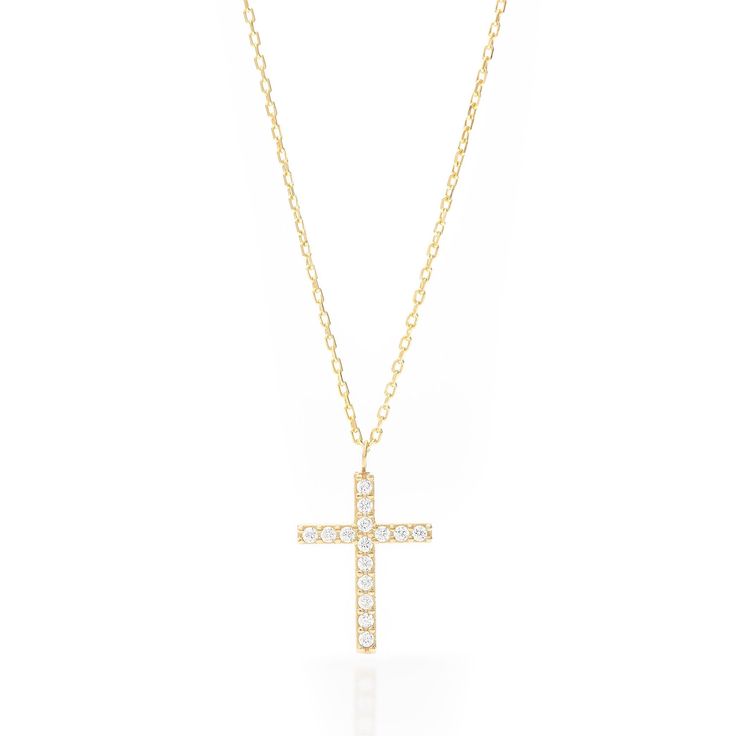 14k Solid Gold Tiny Cross Necklace, Real Gold Pave Setting Premium Cross Necklace, Handmade Fine Jewelry by Selanica. 💙 Both the pendant and chain are 14k solid gold, should not be confused with gold plating or filling. It will never tarnish or fade over time. We're offering the finest quality in solid gold jewelry. 💙Pending Height: 16.3 mm Pendant Width: 12 mm.  Chain Thickness: 1.30 mm. Our chain is a special diamond-cut chain. It's very shiny and sturdy. 💎 Gemstones are premium grade D Color (colorless) VS/SI clarity moissanites.  💙 Our jewelry is handcrafted with love and great care at San Francisco Bay! All of our items are 14k stamped for authenticity. You will receive them exactly as pictured.  💙 Quick shipping - Your order will be handcrafted and shipped in a few days. 🎁 They Dainty Cross Necklace, Tiny Cross Necklace, Tiny Cross, Handmade Fine Jewelry, Types Of Gemstones, Pave Setting, Solid Gold Jewelry, San Francisco Bay, Necklace Handmade