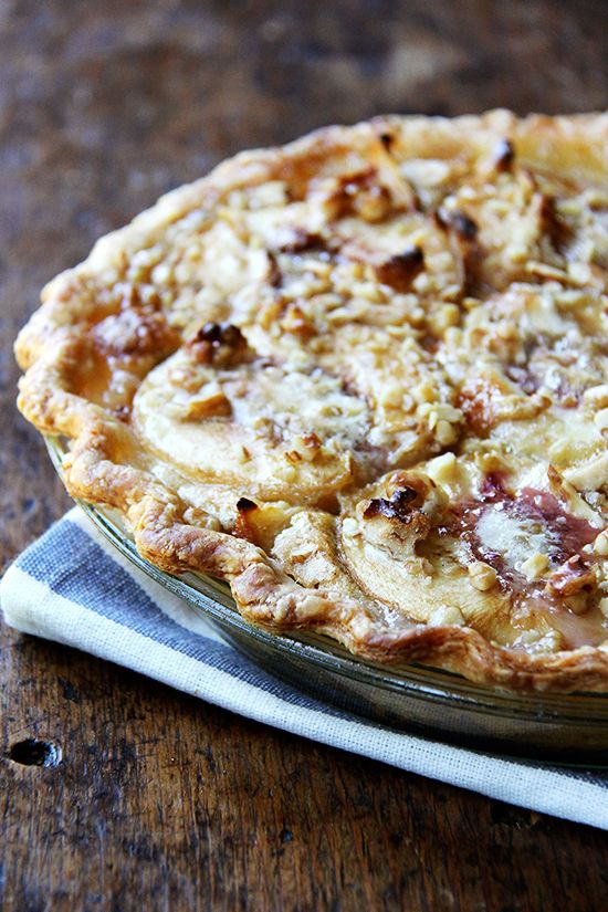 a pie sitting on top of a wooden table