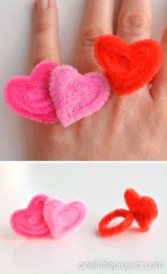 three different pictures of two hearts and one is made out of wool yarn, the other has