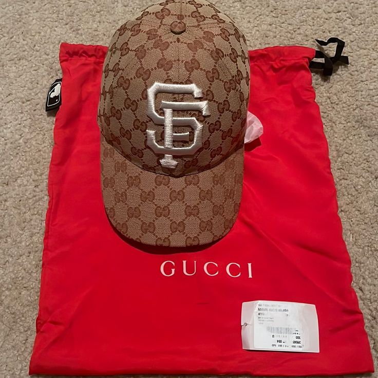 Authentic Gucci Hat Logo Mlb Brand New Comes With Original Gucci Dustbag Designer Brown Baseball Cap, Gucci Brown Curved Brim Hat, Gucci Brown Short Brim Hat, Brown Gucci Cap Hat, Designer Gucci Baseball Cap With Embroidered Logo, Designer Brown Hat For Travel, Luxury Brown Travel Hat, Classic Gucci Baseball Cap, Gucci Casual Baseball Cap With Curved Brim