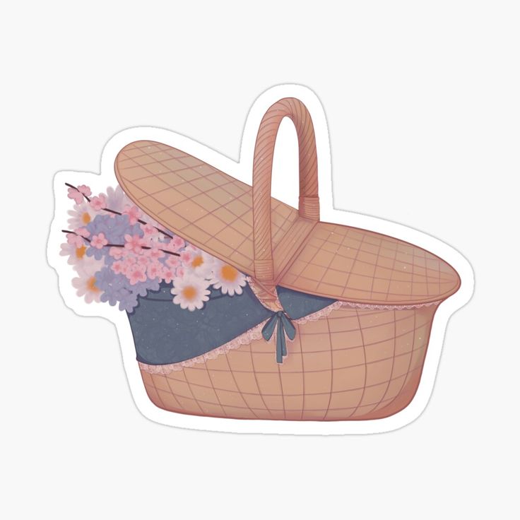 a basket with flowers in it sticker