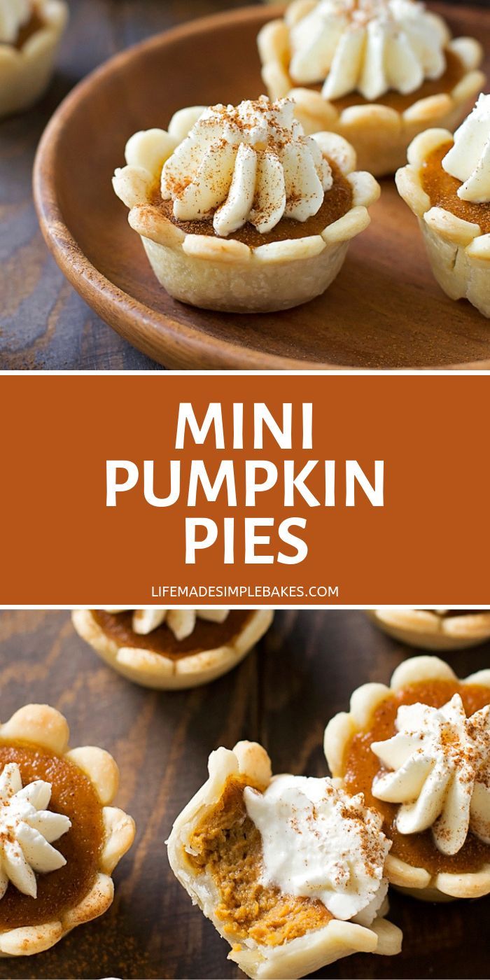 mini pumpkin pies with whipped cream on top