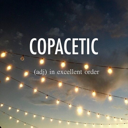 string lights are strung across the night sky with caption that reads, copacctic ad in excellent order