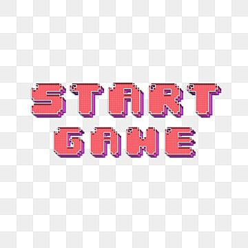 the text start game in pixel style with pink and red letters on a white background