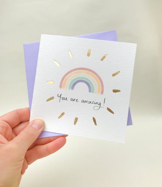 You are amazing card. Thank you rainbow card. Encouragement card for friend by Sunshine for Breakfas Rainbow Cards, Teachers Day Card, Illustration Simple, Under The Rainbow, Rainbow Card, Bride Jewelry, Card Drawing, Simple Illustration, Encouragement Cards