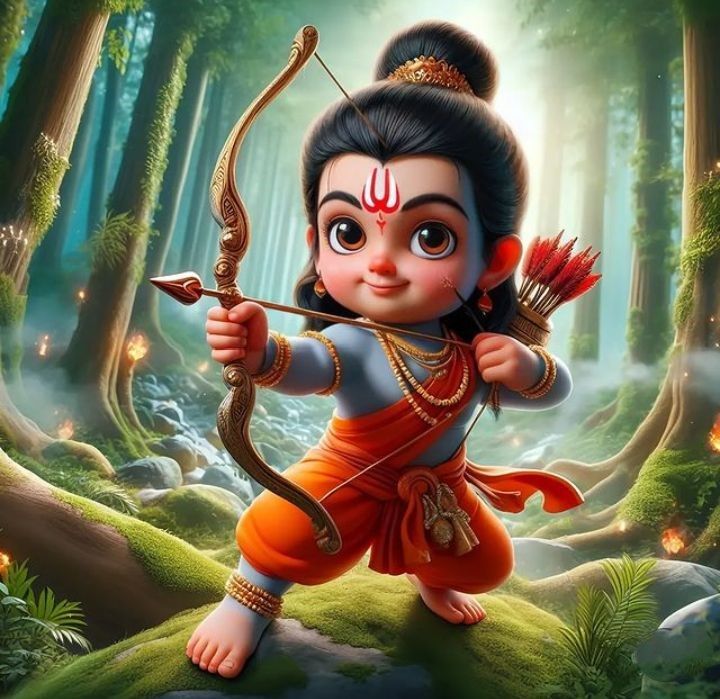 lord rama in the forest with bow and arrow