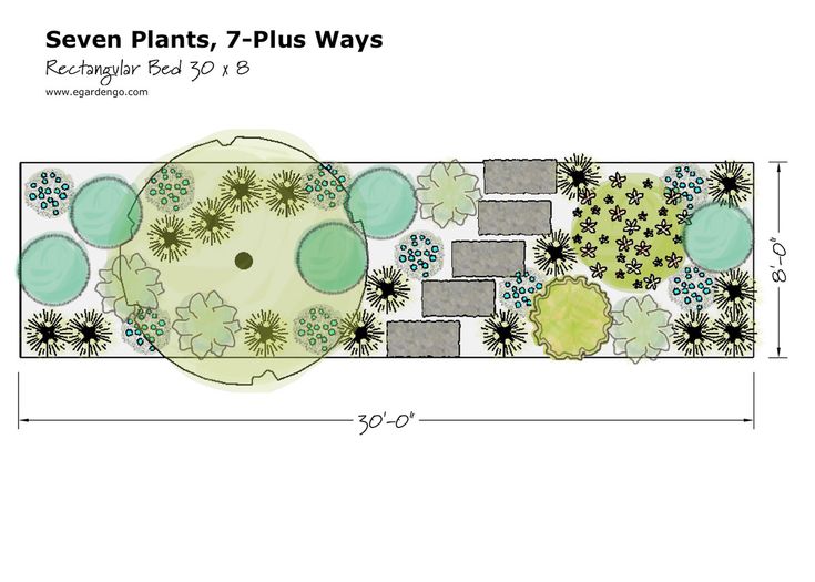 an overhead view of a garden with trees and plants in the center, surrounded by green grass