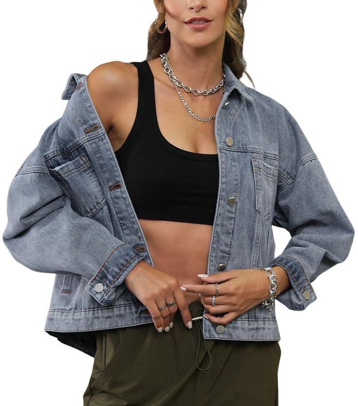 PRICES MAY VARY. Unique Design,Setting Trends: This incredibly cool denim jacket takes your denim game to a whole new level! With its cool version featuring dropped shoulders for shape and defined pleating at back for an added special, swinging touch,it brings an unparalleled sense of style to your wardrobe. Put it on, and you'll be leading the fashion pack! Comfortable Fabric,Vintage Feel: We've chosen 100% cotton denim fabric to ensure a comfortable and skin-friendly experience. The vintage-in Charming Personality, Cool Denim, Distressed Jacket, Y2k Clothing, Vintage Denim Jacket, Distressed Denim Jacket, Pretty Clothes, T Shirt And Jeans, New Fashion Trends