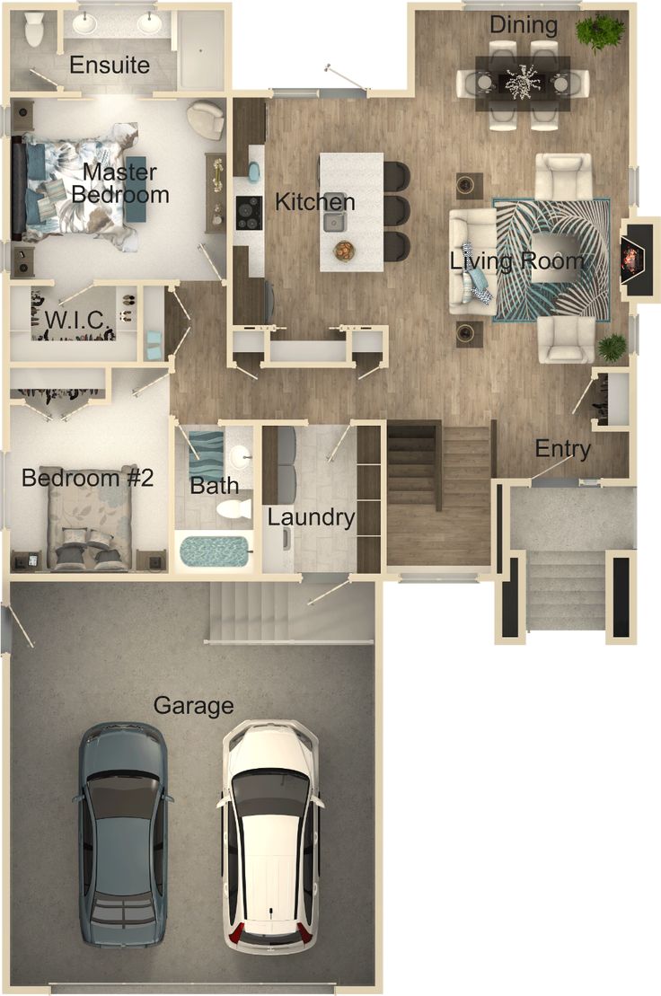 the floor plan for a two bedroom, one bath apartment with an attached garage and living room