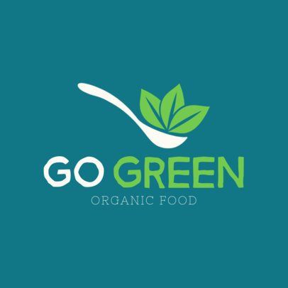 the go green logo is shown with a spoon and leaves on it, against a blue background