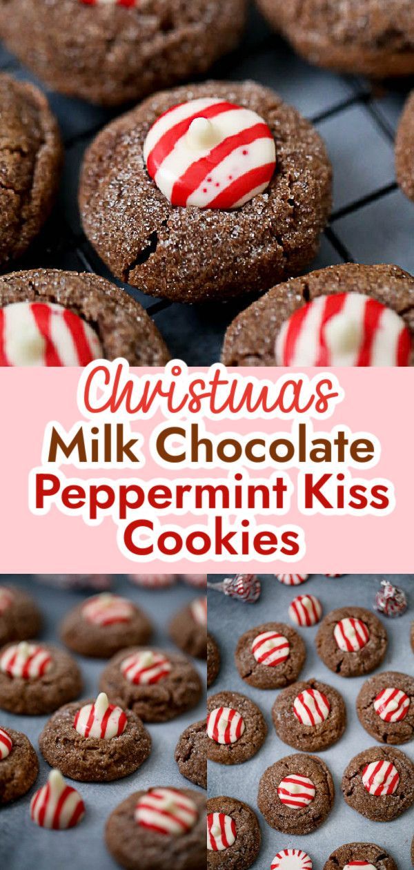 christmas milk chocolate peppermint kiss cookies on a cooling rack with candy canes