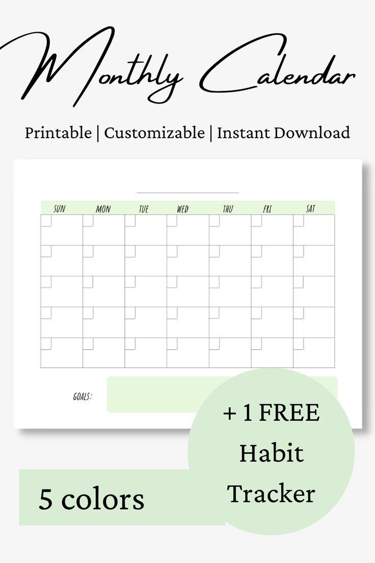 a printable calendar with the text, free habit tracker and 5 colors to choose from