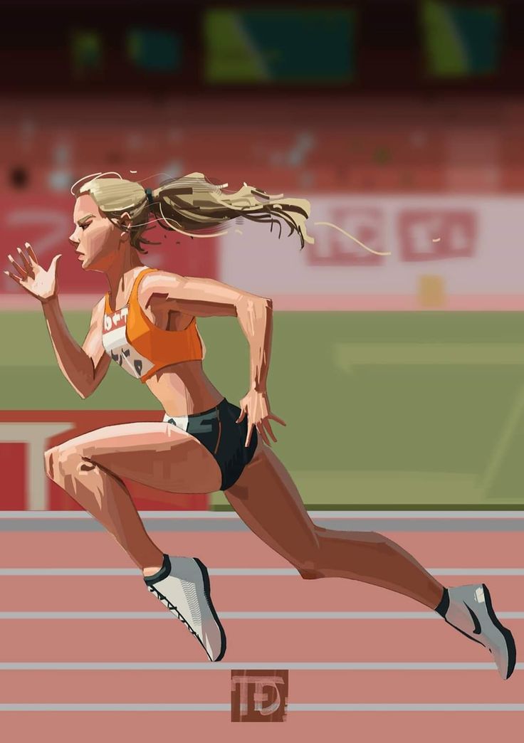 a digital painting of a woman running on a track