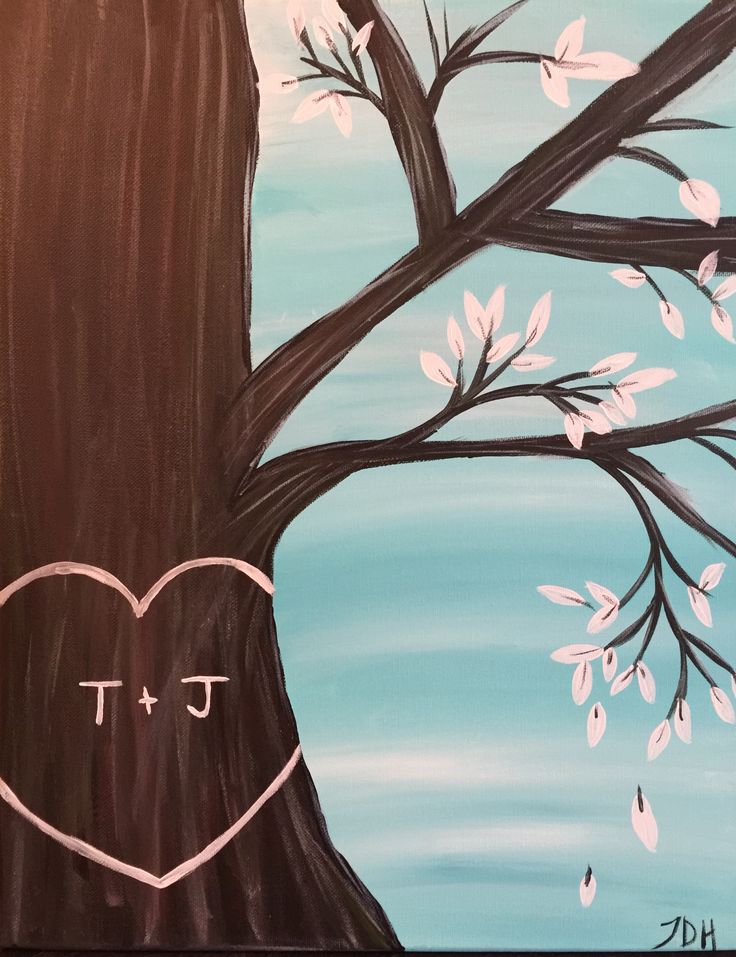 a painting of a tree with white leaves and the words u t on it's trunk