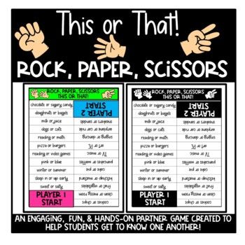 an all about me rock paper scissors poster with two hands and the words rock paper scissors