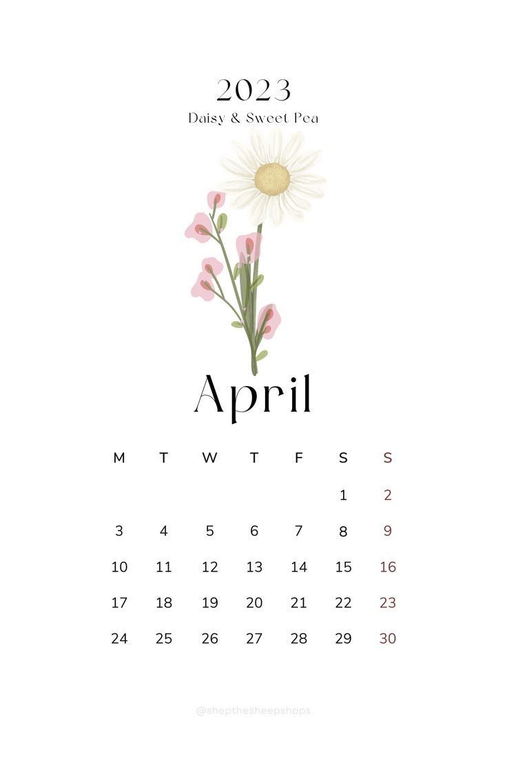 a calendar with flowers on it for the month of march, and an image of a daisy