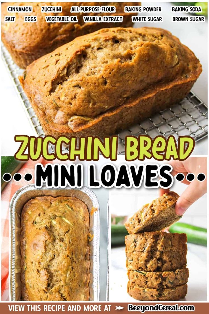 the recipe for zucchini bread is shown in three different pictures and includes instructions to make it