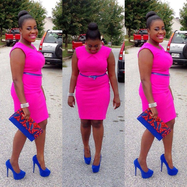 Hot Pink & Royal Blue go well together Pink And Blue Outfits, Blue And Pink Outfit, African Shirt Dress, Curvy Fashion Summer, Hot Pink Bodycon Dress, Hot Pink Outfit, Cobalt Dress, Body Positive Fashion, Creative Outfits