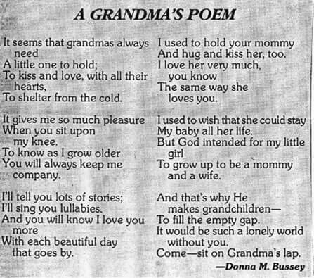 an old newspaper with the words grandma's poem written on it