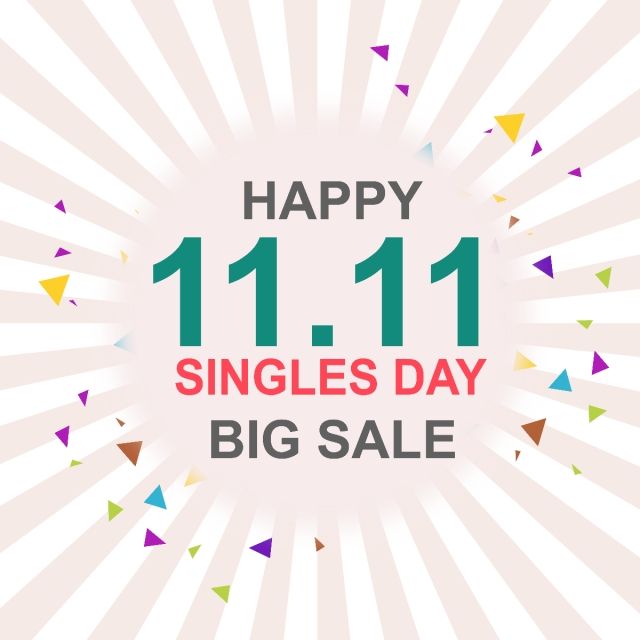 a happy 11 11 single day big sale sign with colorful triangles and confetti