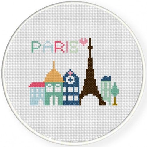 a cross stitch pattern with the eiffel tower and buildings in paris, france