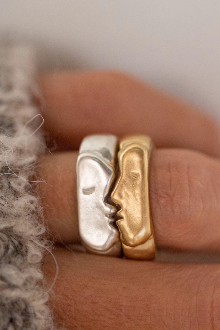 Matching Signet Rings, Mixing Jewelry Metals, Mixed Metal Rings On Hand, Mixed Metals Wedding Rings, Kissing Rings, Gold And Silver Rings Mixed On Hand, Mixed Metals Rings, Mixing Metals Jewelry, Rings For Best Friends