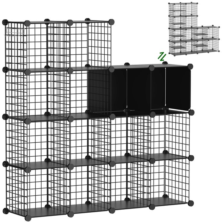 several shelves with bins stacked on top of each other