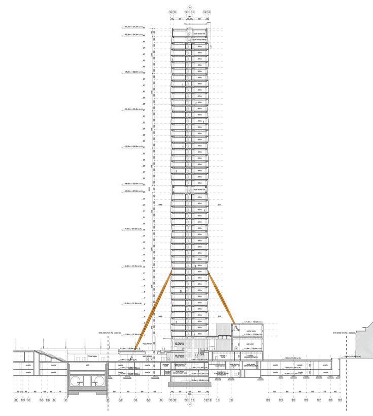 an architectural drawing of a tall tower