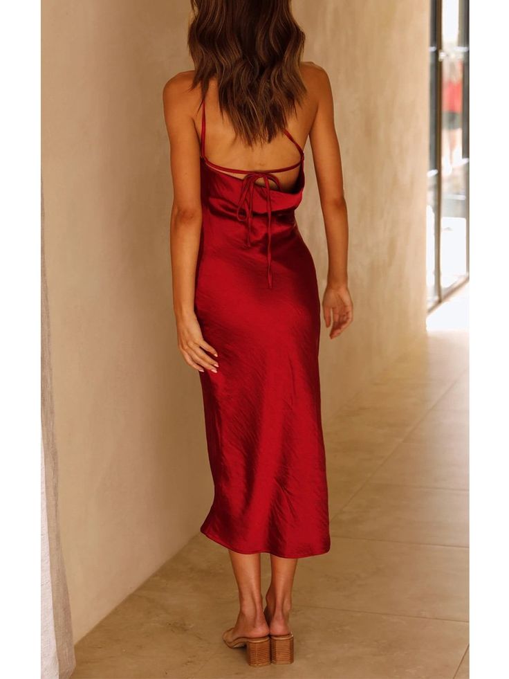 Slim Fashion Mid Length Dress P14861 Party Dresses Night, Holiday Party Fashion, Wedding Anniversary Celebration, Womens Trendy Tops, One Shoulder Midi Dress, Fitted Midi Dress, Mini Robes, Red One, Womens Tie