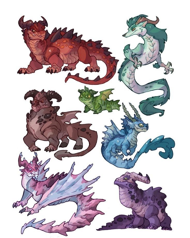 several different types of dragon like creatures