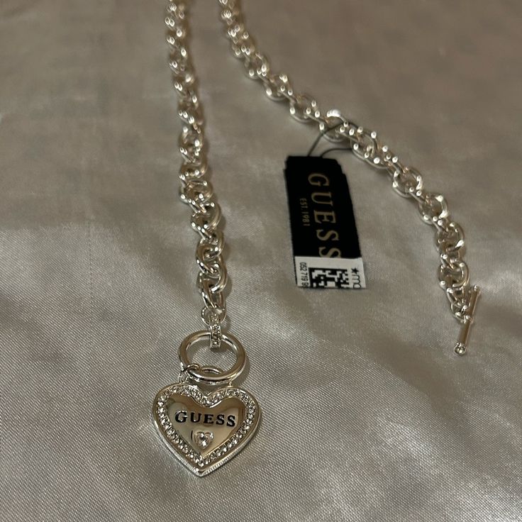 Brand New With Tag I Would Keep It But I Mainly Wear Gold Jewelry Mcbling Necklace, 2000 Necklace, Guess Necklace, 2000s Stuff, 2000s Jewelry, Shein Jewelry, Heavy Jewelry, Guess Jewelry, Silver Jewlery