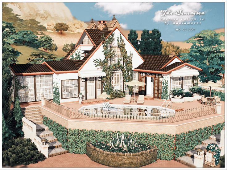 this is an artist's rendering of a house in the country side with a pool