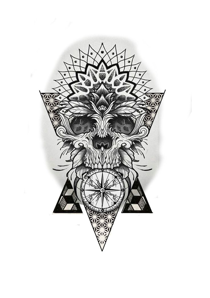 a drawing of a skull with geometric designs on it