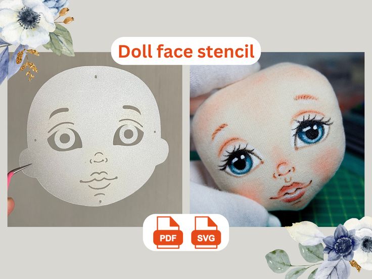 an image of doll face stencil with flowers