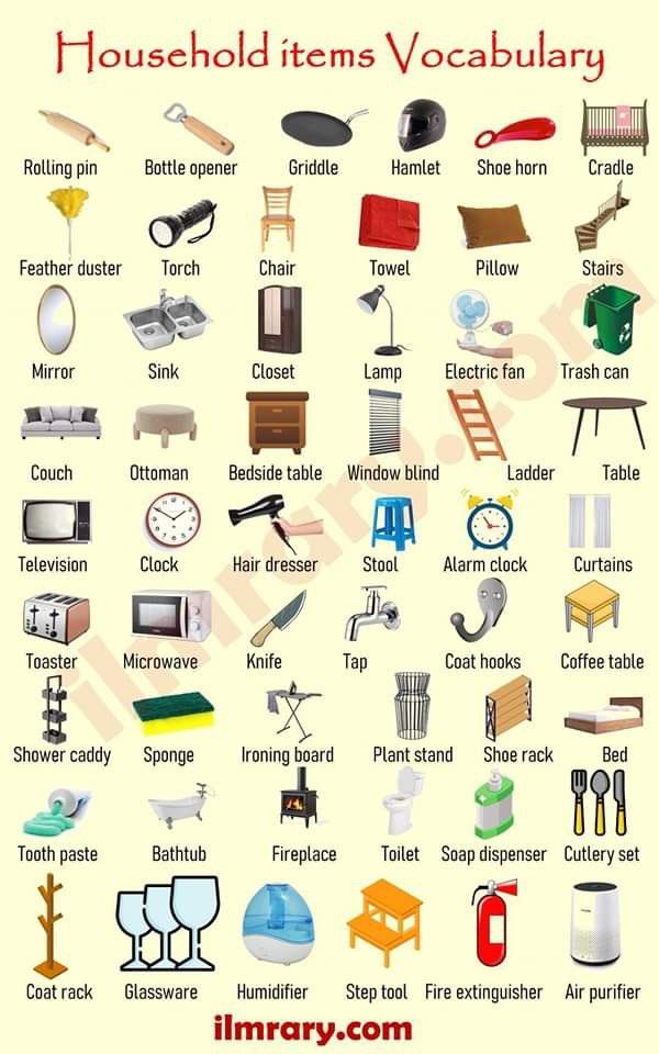 a poster with different types of household items