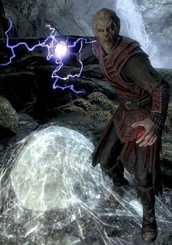 a man standing in the middle of a cave with lightning coming out of his mouth