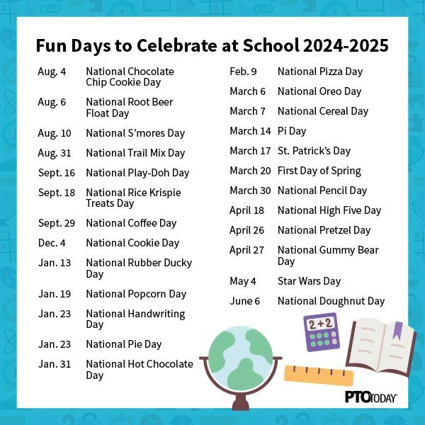 a poster with the words fun days to celebrate at school