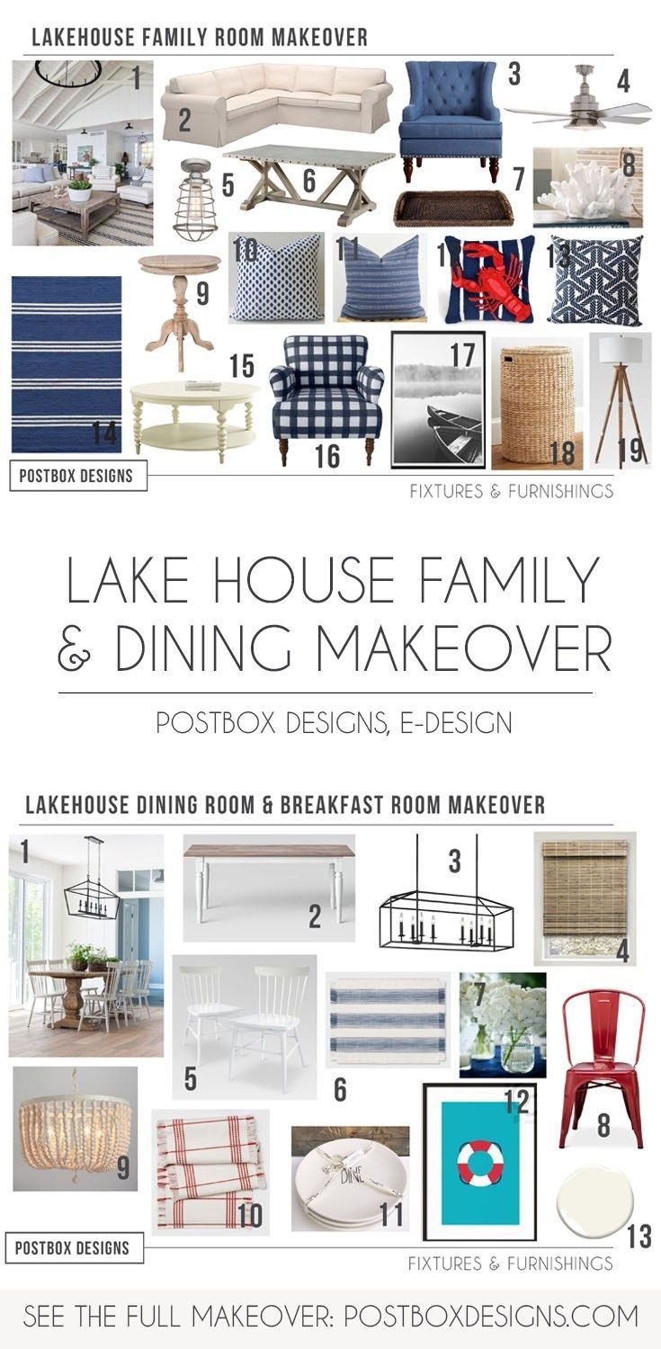 the lake house makeover free shopping list includes furniture and accessories, including bedding