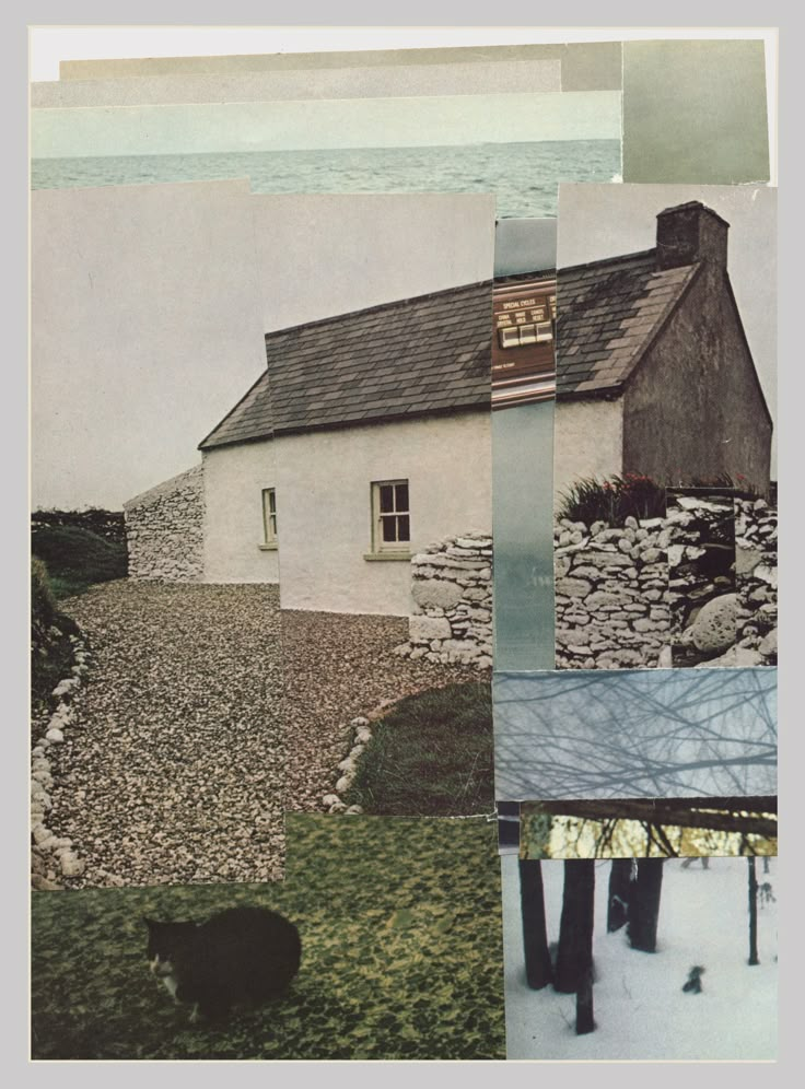 a collage of photos with houses and animals