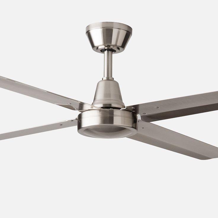 a ceiling fan that is on top of a white wall and has two blades attached to it