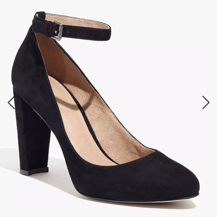 Basically New The Cara Ankle Strap Pumps In True Black Suede, Size 6.5, From Madewell. Worn Once Or Twice. Discontinued. "With Its Ankle Strap And Almond Toe, This Suede Pump Is Sexy (Without Being All Obvious About It). Cool Crescent Heels Are Slim But Supportive To Keep You Standing Tall, Plus You Can Slip Off The Strap For A Quick Change-Up. When You Select Your Size, "H" Equals A Half Size. 3 4/5" Heel. Suede Upper." Https://Www.Madewell.Com/The-Cara-Ankle-Strap-Heel-F7031.Html Black Suede Ankle Strap Heels, Black Slingback Pumps With Ankle Strap And 4-inch Heel, Black Heels With Leather Lining, Medium Width, Black Slingback Pumps With 4-inch Heel And Ankle Strap, Black T-strap Sandals With Ankle Strap And Removable Insole, Madewell Shoes, Ankle Strap Pumps, Suede Pumps, Ankle Strap Heels