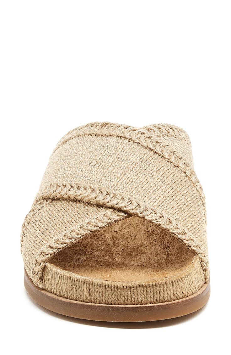 Slip into vacation mode whenever you're in this beautifully woven sandal set atop a cushy platform sole. 3/4" platform Cushioned footbed Textile upper/leather lining/rubber sole Imported Synthetic Platform Footbed Sandals For Vacation, Comfortable Beige Sandals With Textured Footbed, Cheap Synthetic Platform Footbed Sandals For Vacation, Synthetic Footbed Sandals With Woven Sole And Round Toe, Comfortable Natural Wedge Sandals For Beach, Beige Closed Toe Platform Slippers For Beach, Beige Comfortable Synthetic Footbed Sandals, Comfortable Beige Synthetic Footbed Sandals, Platform Footbed Sandals With Synthetic Material For Beach